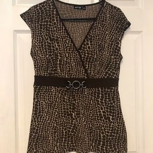Apt 9 Brown Giraffe Print Faux Wrap Top
